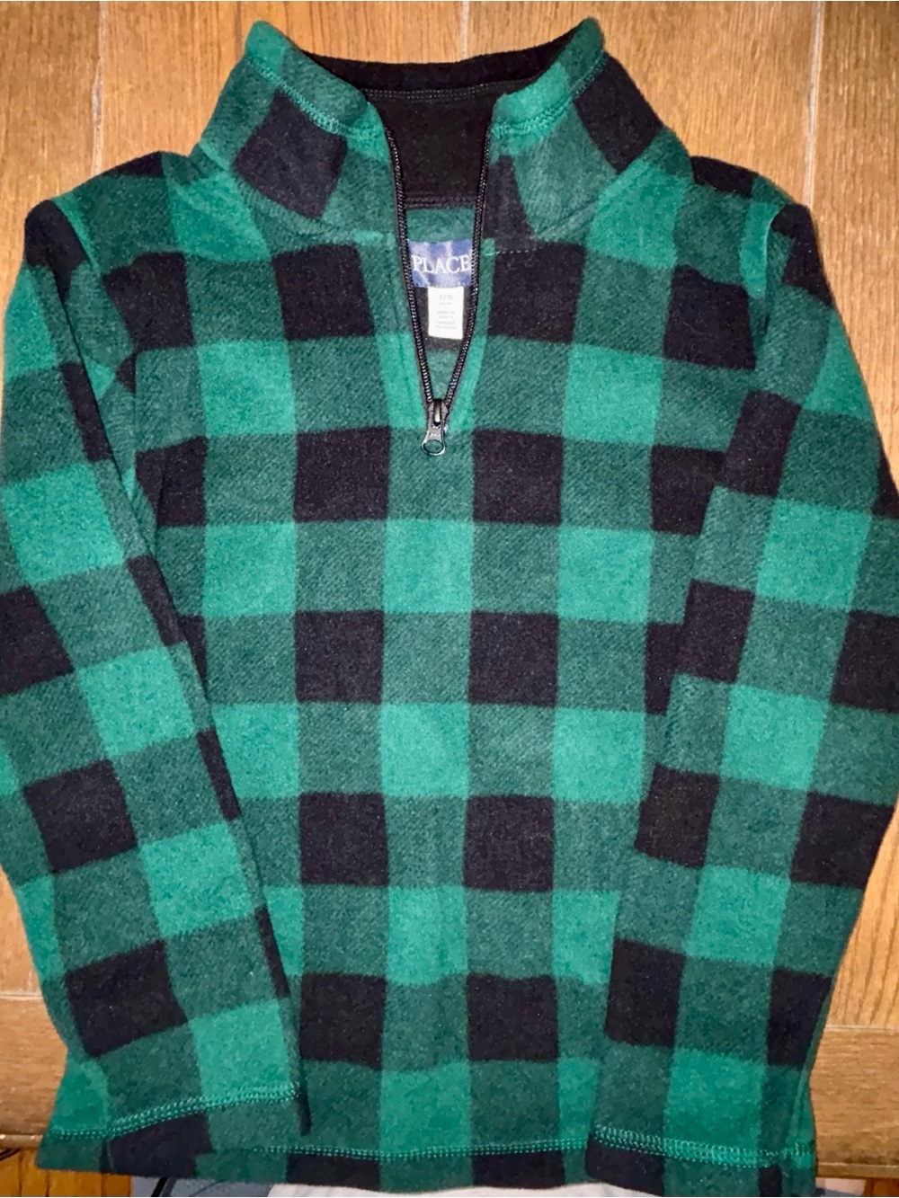 The Children's Place Green & Black Buffalo-Check Quarter Zip Sweater